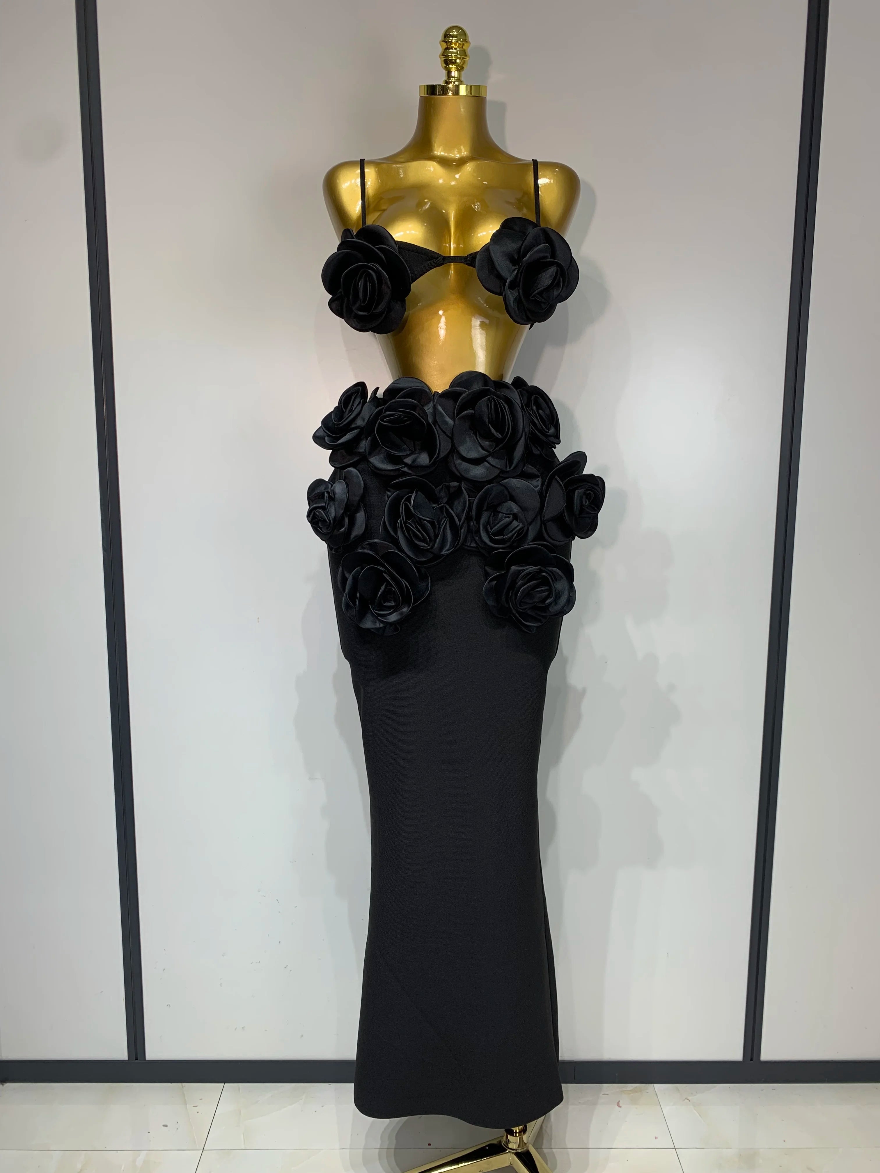 Women Sexy Camisole Floral Bandage Long Skirts Two Piece Set 2025 Celebrity Elegant Party Cocktail Prom Gown Nightclub Outfit