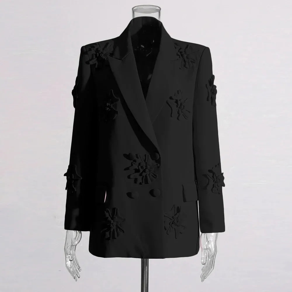 TWOTWINSTYLE Solid Patchwork Appliques Two Piece Sets For Women Lapel Long Sleeve Coat High Waist Pant Chic Set Female Clothing BLACKTOP