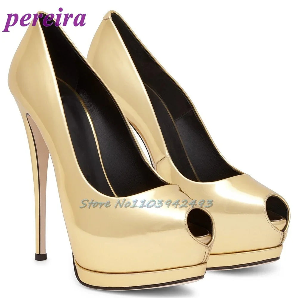 Patent Leather Platform Heeled Sandals Shallow Peep Toe Office Lady High Heels Black Pull On Women Shoes Sandalias De Mujer