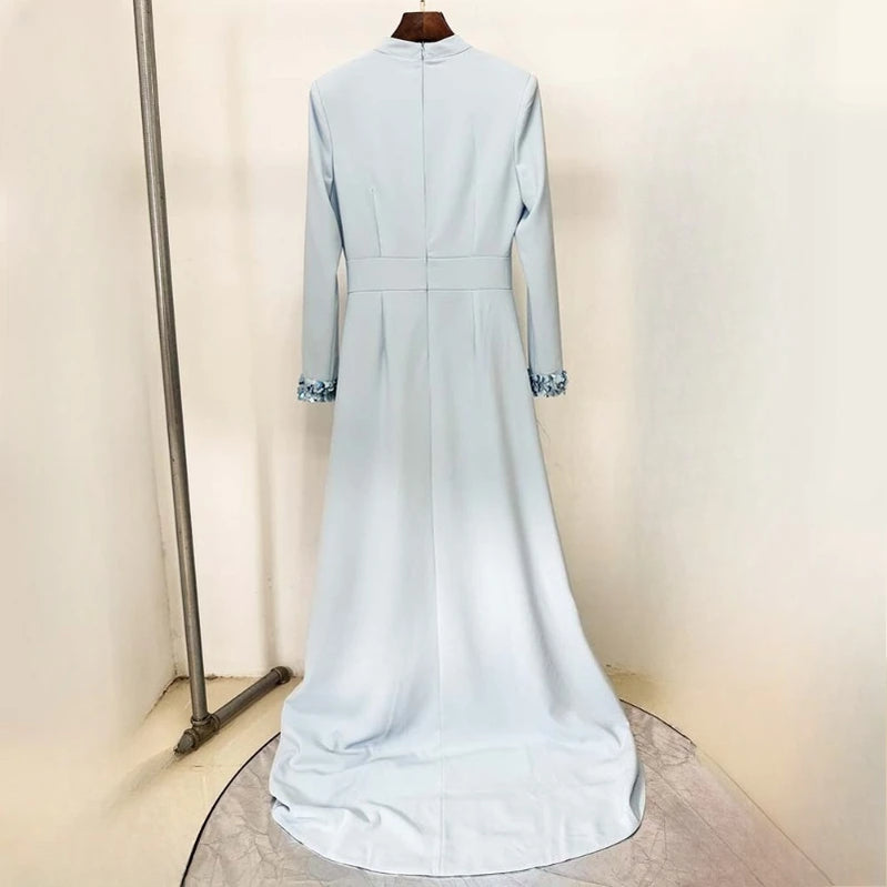 TWOTWINSTYLE Solid Slimming Spliced Sequins Elegant Dresses for Women High Neck Long Sleeves Hollow Out Long Dress Female New