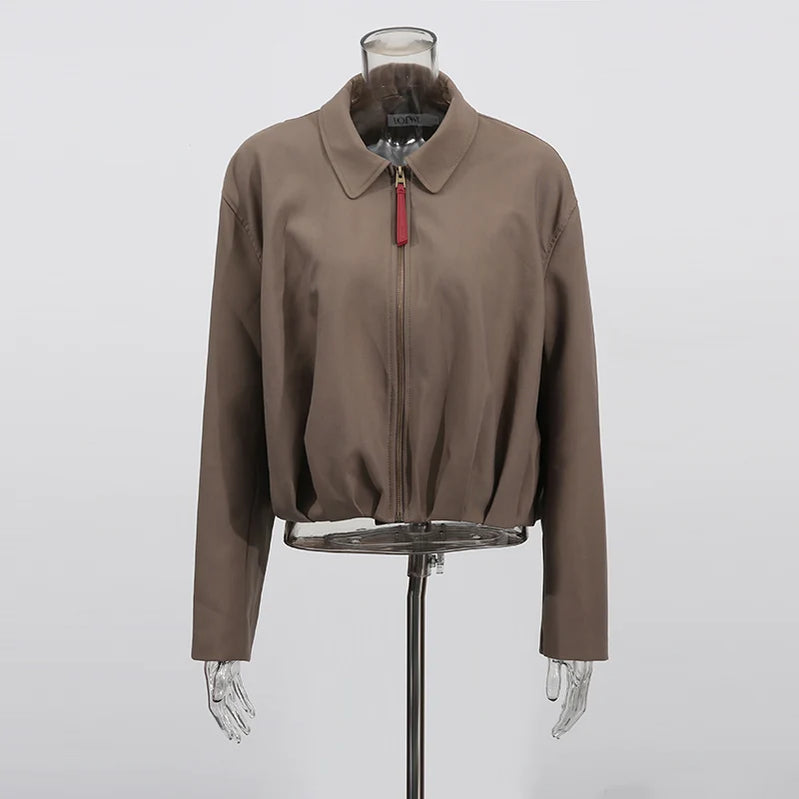 TWOTWINSTYLE Fashion Casual Two Piece Sets for Women Lapel Long Sleeves Patchwork Zipper Top High Waist Wide Leg Pant Set Female