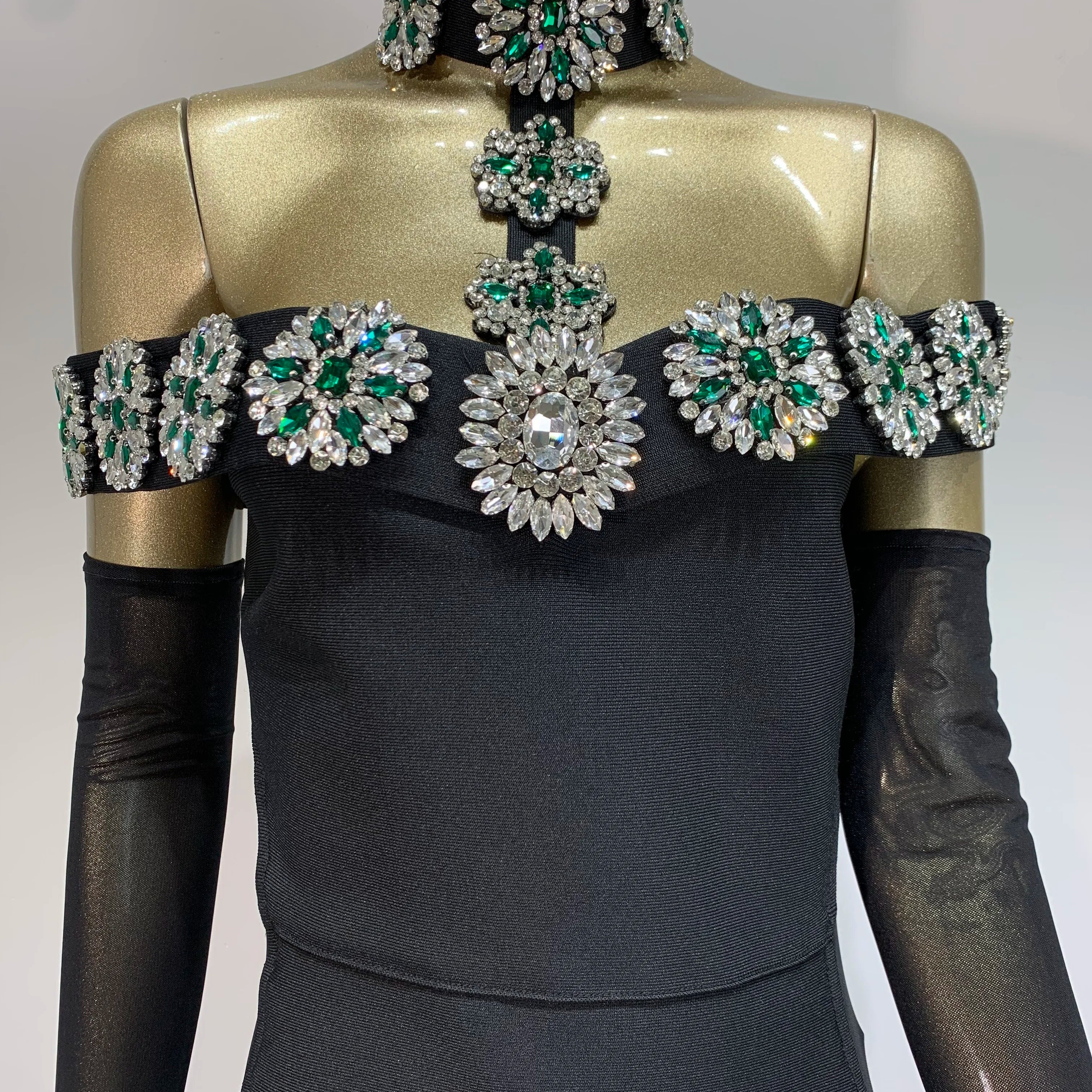 Summer Bandage Dress 2025 Women Celebrity Sexy Diamonds Crystal Black Maxi Long Bodycon Elegant Evening Club Party Dress