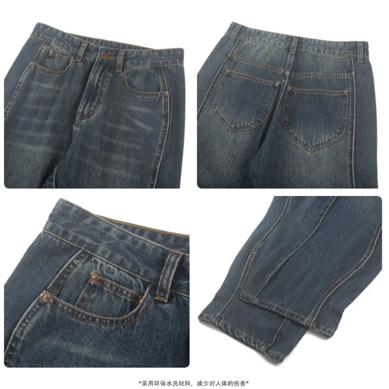 Autumn and Winter American Style Trendy Brand Irregular Curve Cut Jeans Men's Straight Loose All-match Long Pants