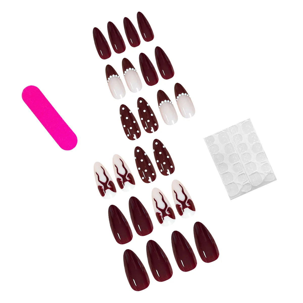 Red French Tip Fake Nails Long Almond Detachable Press on Nails Bowknot Printed Autumn and Winter Charm False Nails for Women