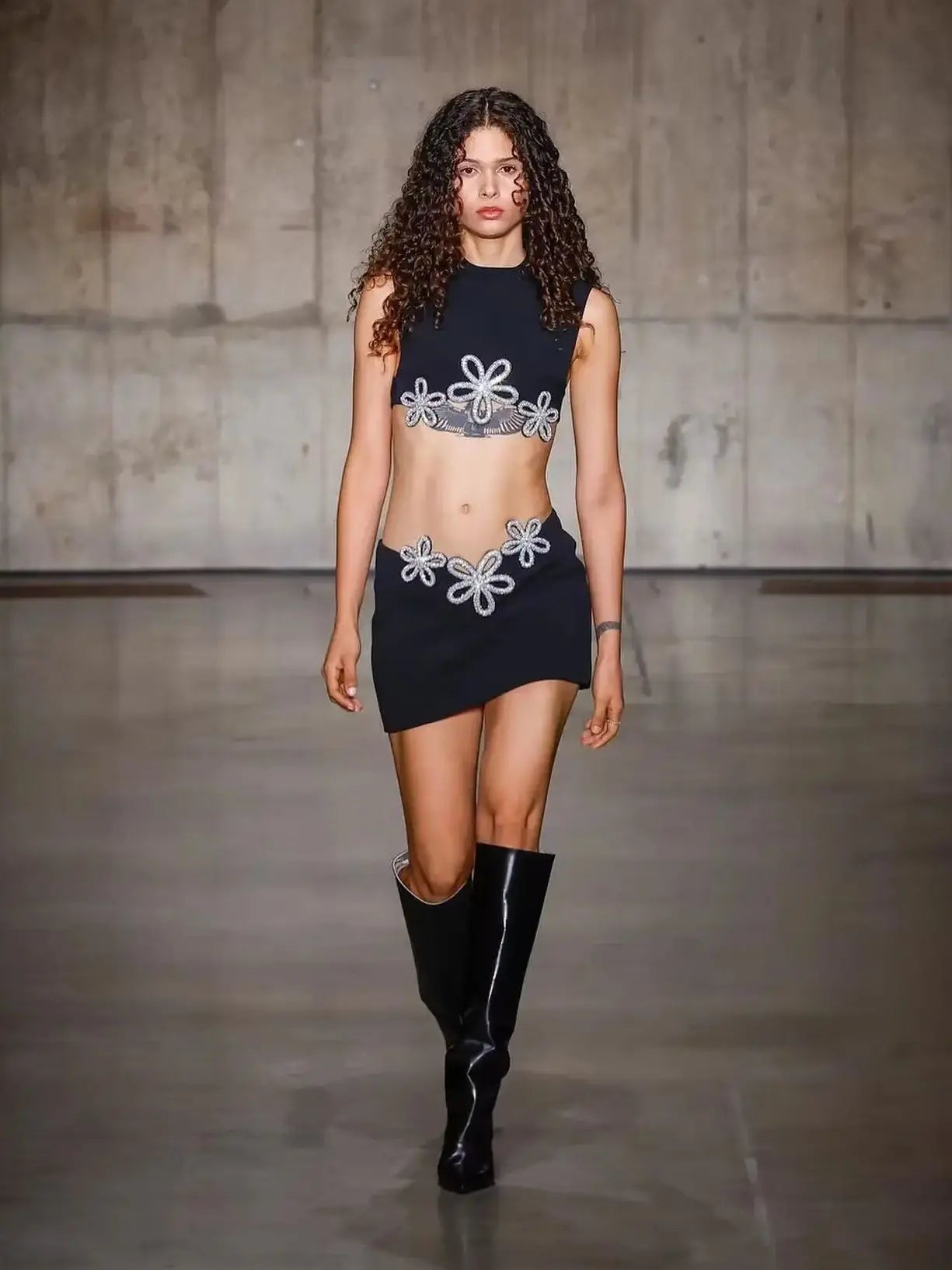 New Women Summer Celebrity Sexy Crytal Black Mini Bandage Skirt Suit Knitted Elegant Evening Club Party Two Pieces Set