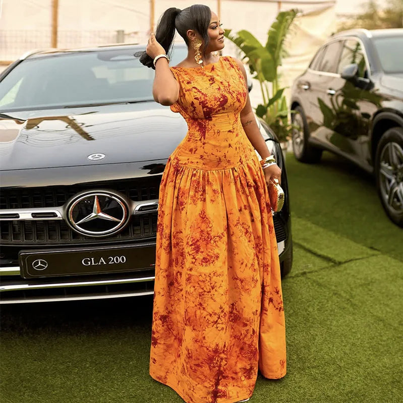 CM.YAYA Women Floral Print Sleeveless Big Swing High Waist Long Maxi Dress 2025 Chic Evening Sexy Party Vintage Dresses Vestidos