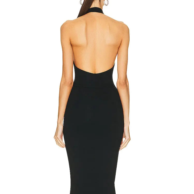 2025 Sexy Women Hanging Neck Sleeveless Bandage Dress Bodycon Off Back Knee Black Dress Celebrity Cocktail Evening Party Vestido