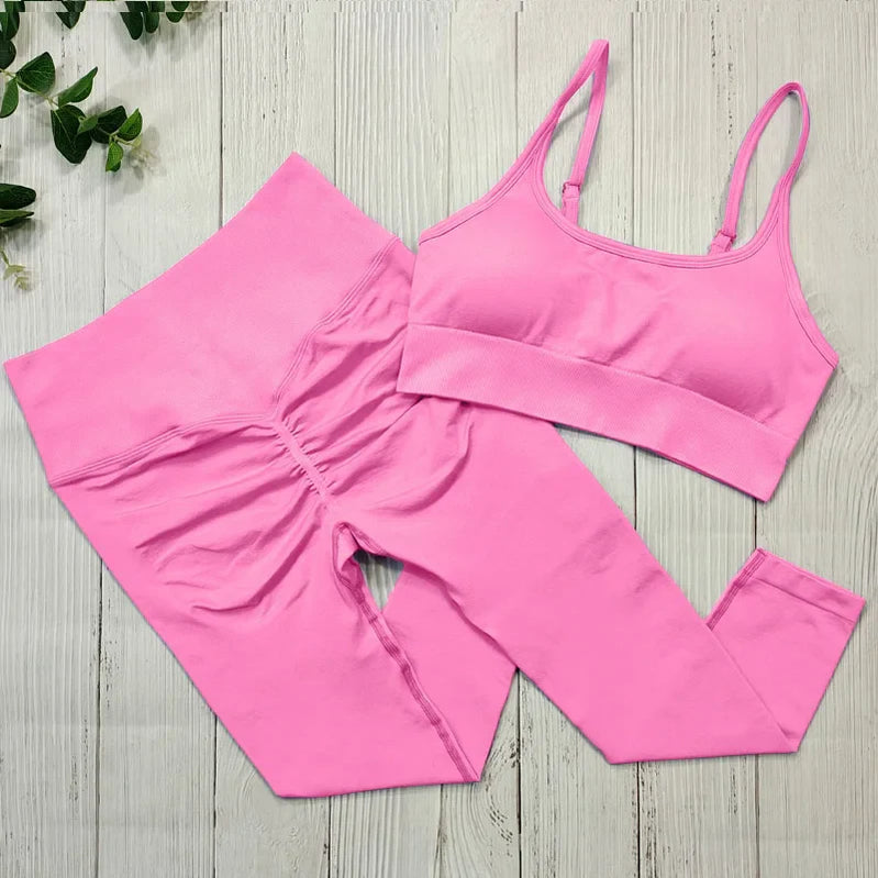 Sportswear Women Seamless Sports Clothing Fitness Suit Yoga Set Workout Clothes For Women Gym Outfit Wear Tracksuit Activewear Pink Set
