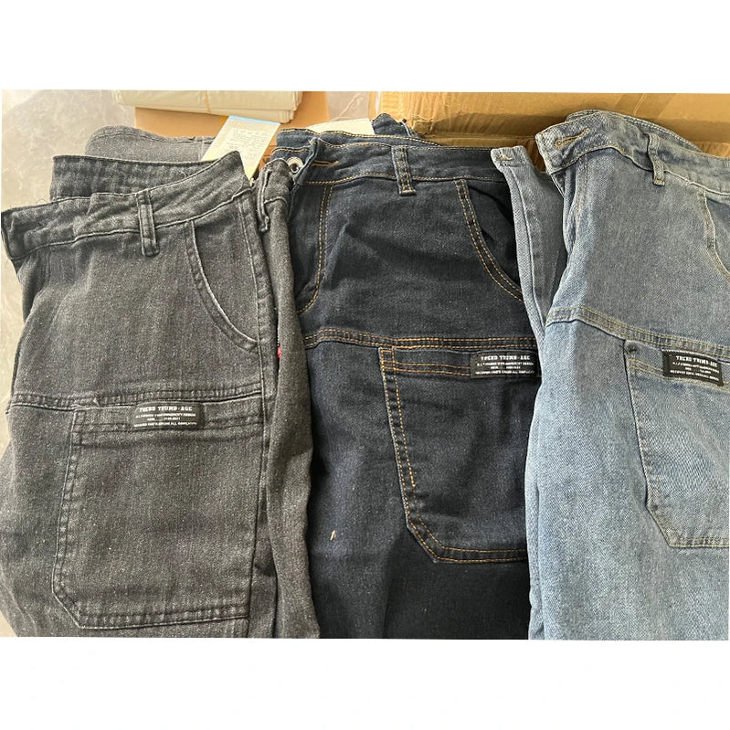 Korea Men Jeans Y2K Cargo Pants Spring Autumn Casual Blue Gray Denim Streetwear Straight Jeans Male Trousers Clothing