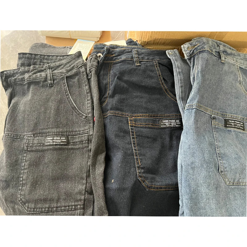 Korea Men Jeans Y2K Cargo Pants Spring Autumn Casual Blue Gray Denim Streetwear Straight Jeans Male Trousers Clothing