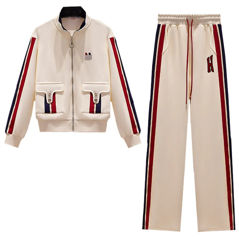 Winter Women's Sweatsuit Thick Warm Outfits Jogger Sweatpants 2 Piece Sets Fashion Harajuku Tracksuit Korean Apricot