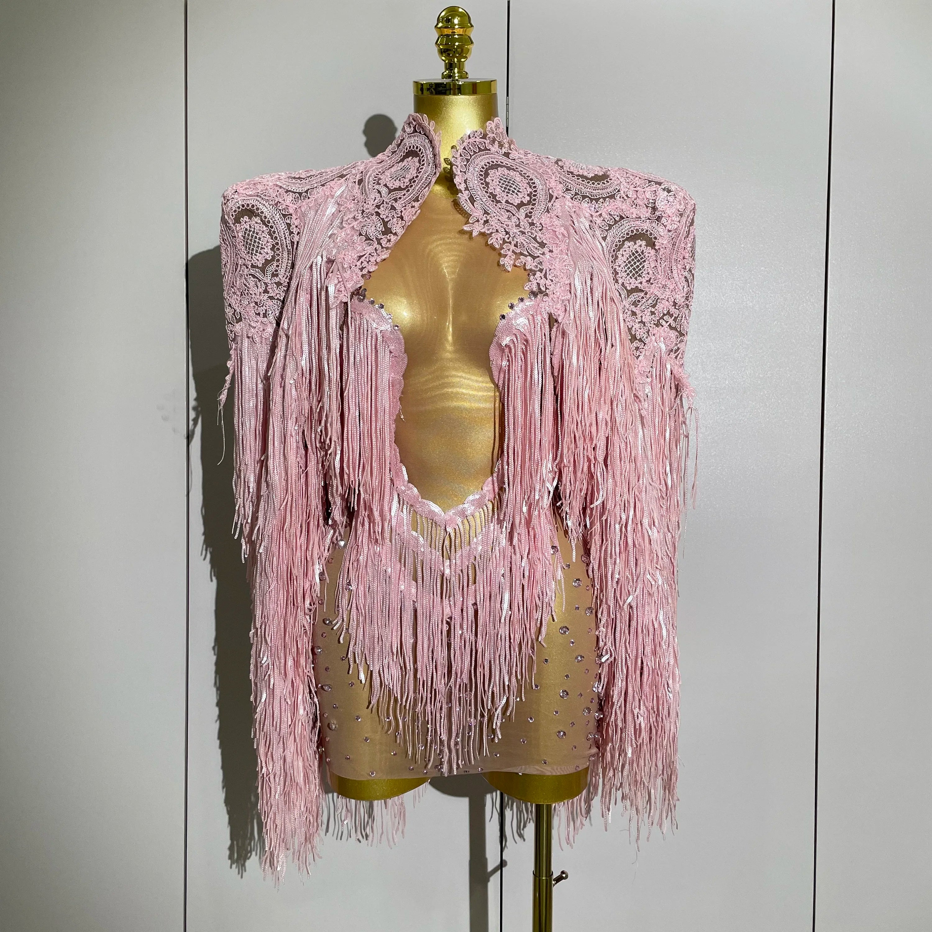 2025New Arrival Luxury Sparkly Rhinestone Sequin Tassel Coat Skirt 2Pcs Women Birthday Party Nightclub Stage Performance Costume