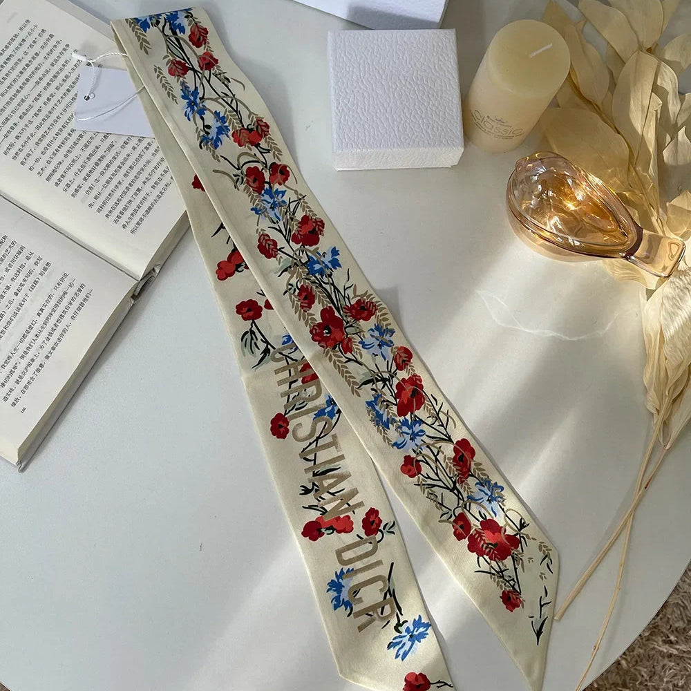 Brand CD Butterfly Around the World Women's Ribbon Scarf Twill Silk Mulberry Silk Long Small Silk Scarf Neckerchief Bags Tie fusanghua