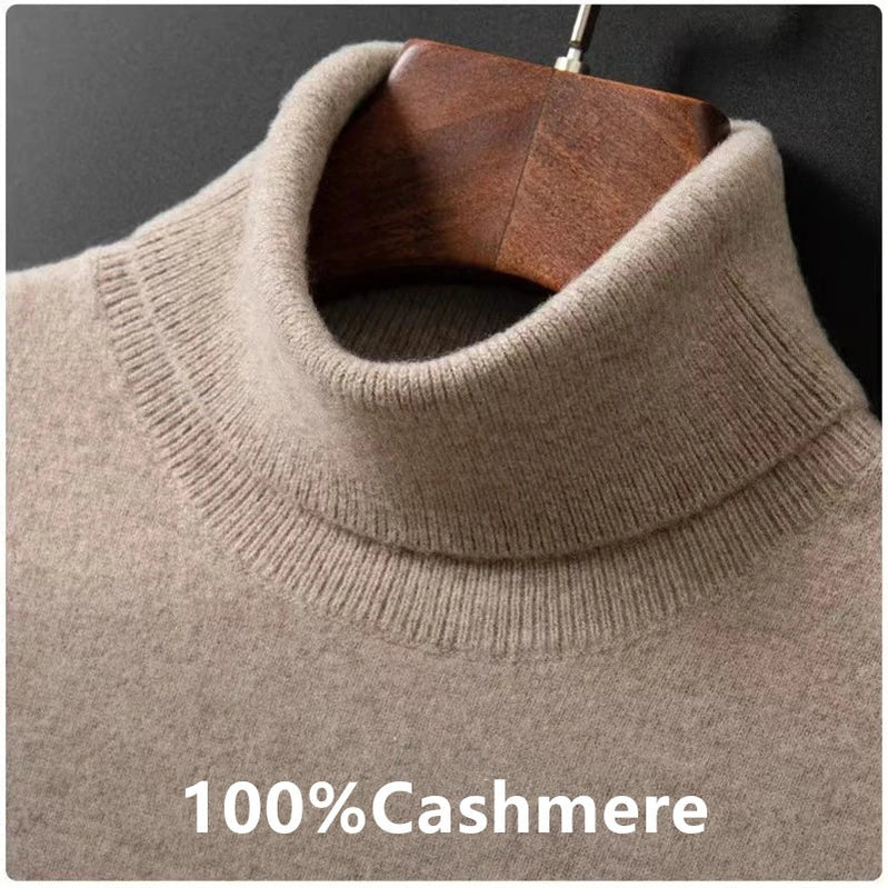 100% Cashmere Turtleneck Men Pullovers  Autumn Winter Soft Light Warm Rolled Neck Jumper Jersey Pull Homme Knitted Sweater