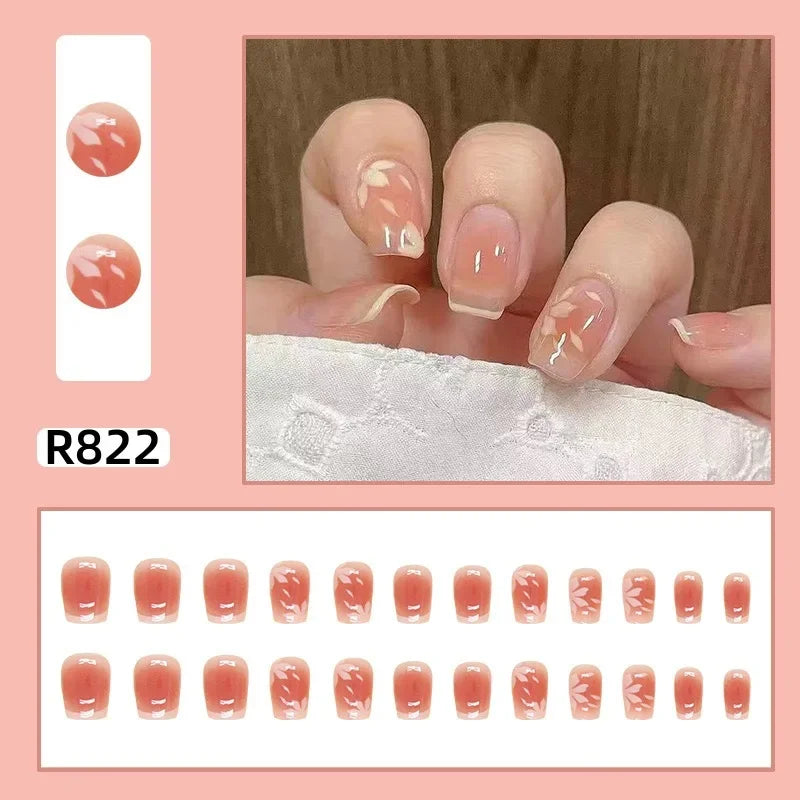 24Pcs/set French Gold Border Nail Elegant&Trendy Wearable Nails for Women Girl New Edition Removable Nail