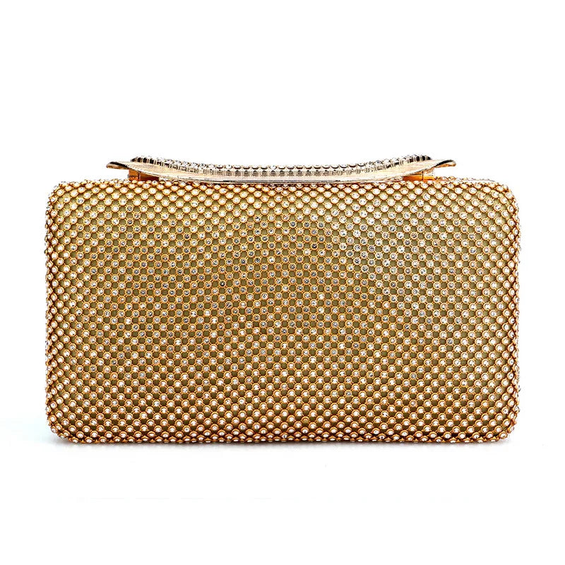 Rhinestones Women Bags Hollow Out Style Fashion Evening Bags Chain Shoulder Handbags Party Wedding Day Clutch Purse YM3212gold