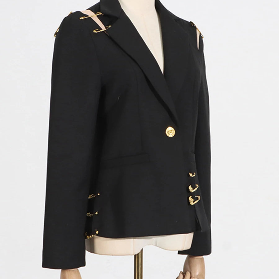 TWOTWINSTYLE Slimming Spliced Paper Clip Elegant Jackets for Women Lapel Long Sleeves Patchwork Button Jacket Female Fashion New