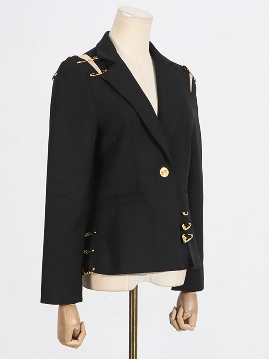 TWOTWINSTYLE Slimming Spliced Paper Clip Elegant Jackets for Women Lapel Long Sleeves Patchwork Button Jacket Female Fashion New