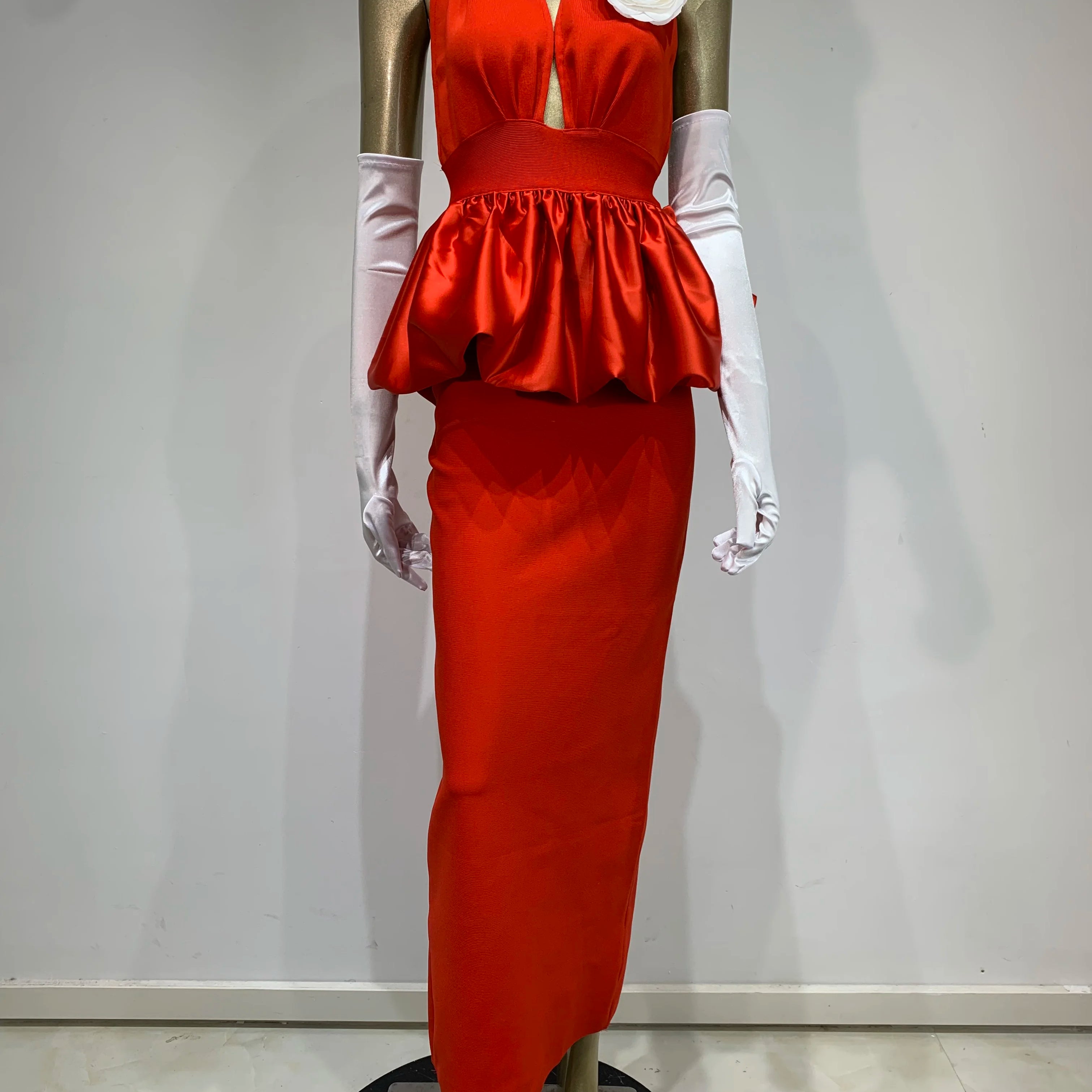 Women Celebrity Sexy Halter Backless Red Flower Maxi Long Bodycon Bandage Dress 2025 Elegant Evening Club Party Dress