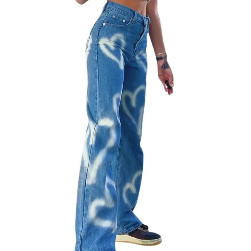 Casual Straight Brand Y2K Clothes Graffiti Printed Jeans Denim Streetwear Baggy Jeans Trousers Cropped Pants for Men