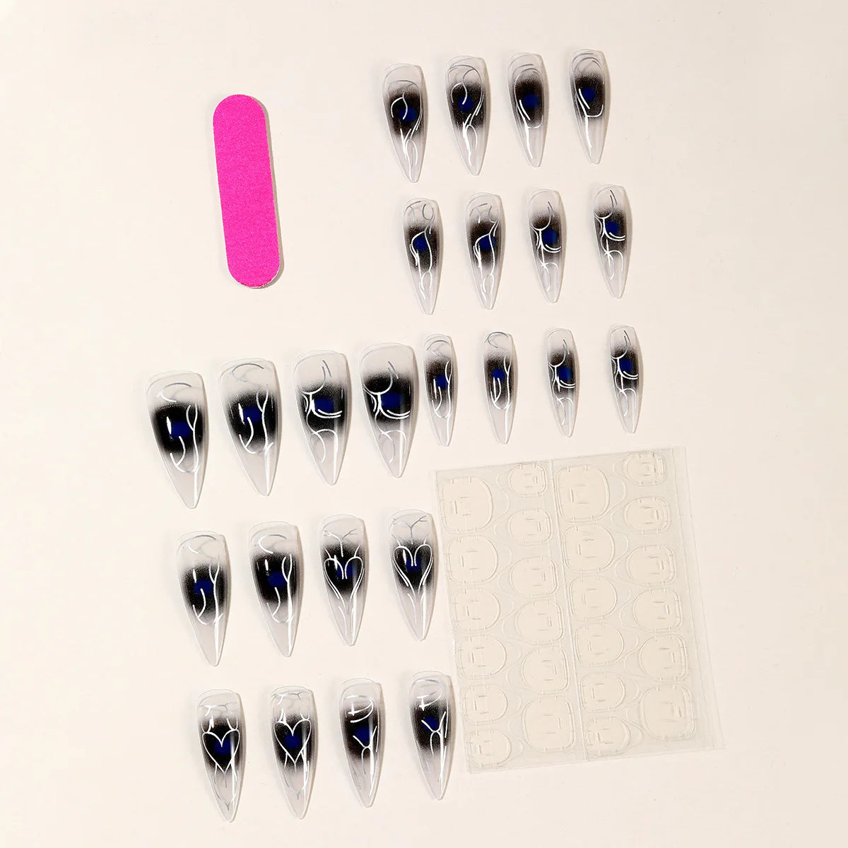 24pcs Gothic Dark Style Fake Nail Tips Punk Metal Butterfly Almond Press on Nail Wearable Detachable Spice Girl False Nails