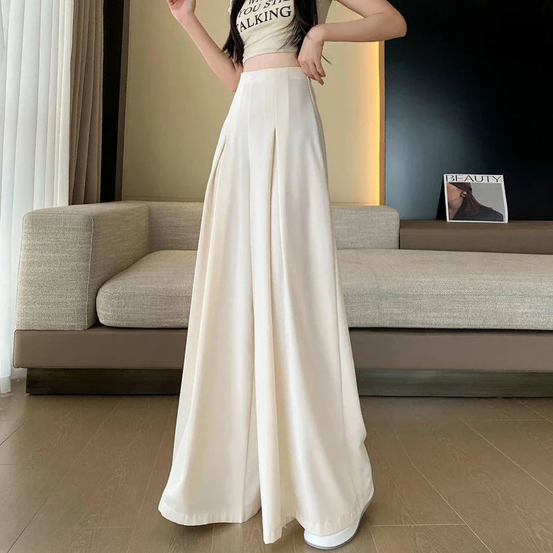Wide Leg Pants Women Elegant Hight Waist Korean Suit Sweatpants Streetwear Loose Casual Female Draped Full Length Trousers apricot