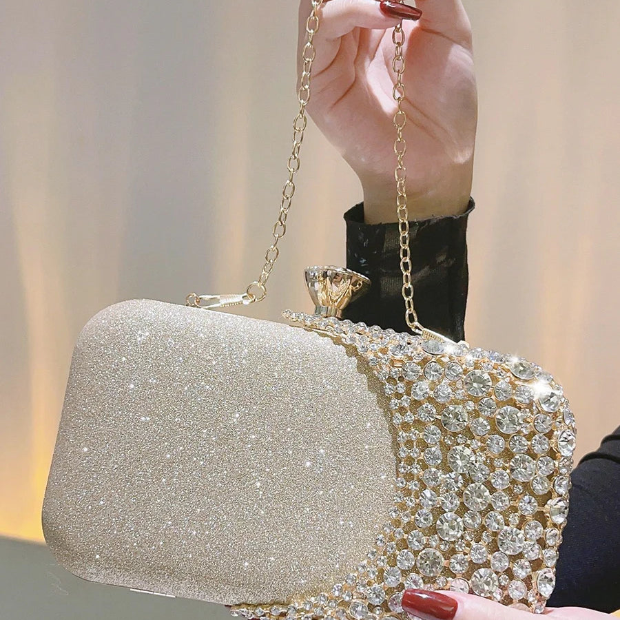 Crystal Evening Clutch Bag Wedding Purse Bridal Prom Party Sparkly Dinner Clutch Bags Rhinestone Glitter Handbag Gold