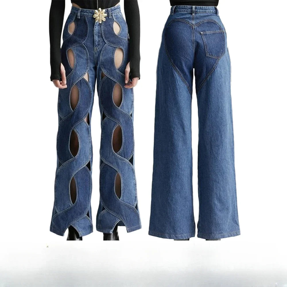 Winter Fashionable Twisted Heart Jeans - Customizable with Metal Buckle Heart-Shaped Jeans,Halloween Party Costume