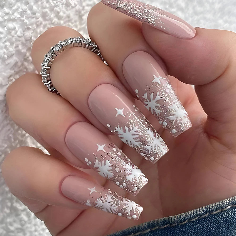 24Pcs/Box Christmas Women Wearable Fake Nails Finished Full Cover Europe America Christmas Collection Short Flat Nails Art Gift 58