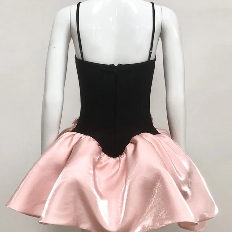 Women Celebrity Sexy Backless Ball Patchwork Pink Black Mini Gowns Dress 2025 Elegant Evening Party Club Vestido