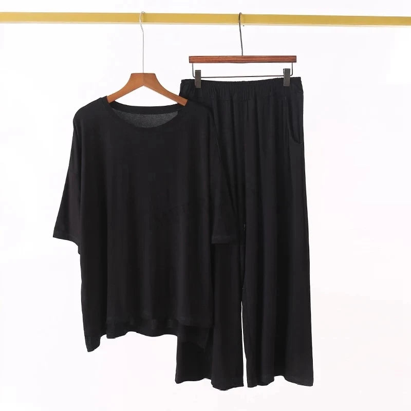 Plus Size 7XL 150K Summer Modal Pajamas Sets  Short Sleeve Top and Pants Women Soft Sleepwear Suit Home Women Female Sleepwear