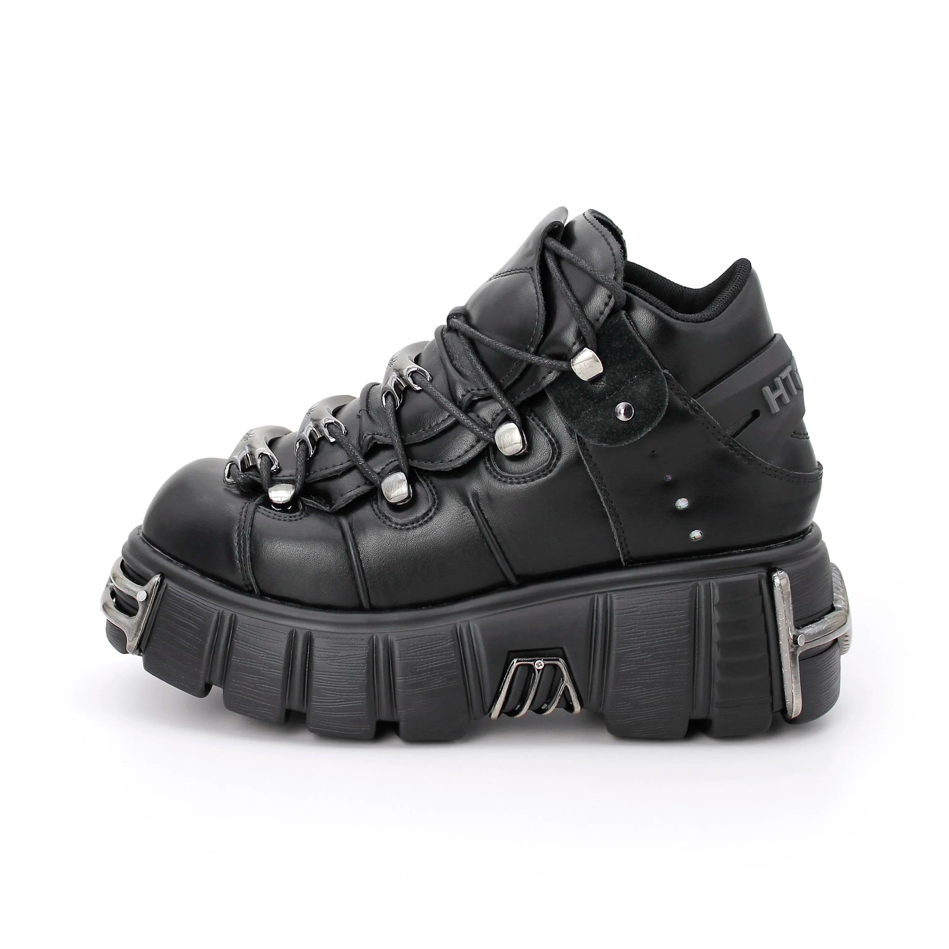 Punk Style Women Shoes Lace-up heel height 6CM Platform Shoes Woman Gothic Ankle Rock Boots Metal Decor Woman Sneakers