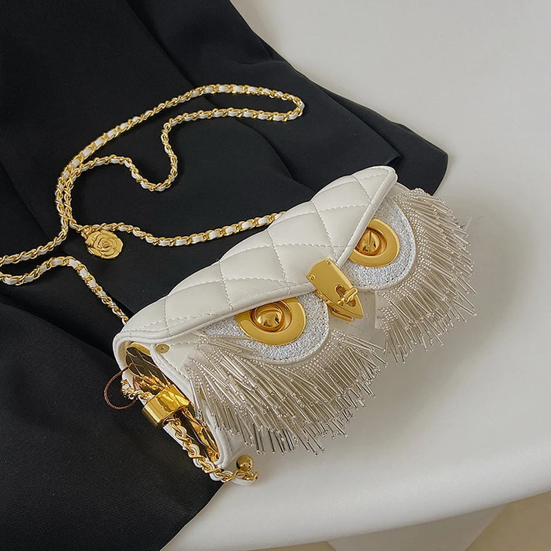 Women's Bag Fashion Owl Purses and Handbags Chain One Shoulder Messenger Bag Luxury Designer Tassel Bags for Women