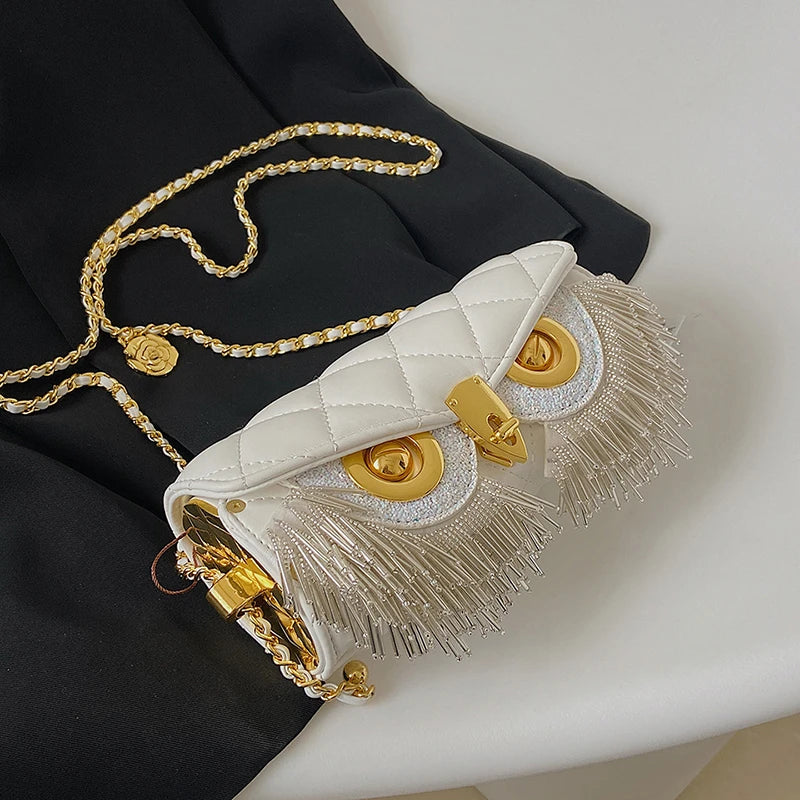 Women's Bag Fashion Owl Purses and Handbags Chain One Shoulder Messenger Bag Luxury Designer Tassel Bags for Women