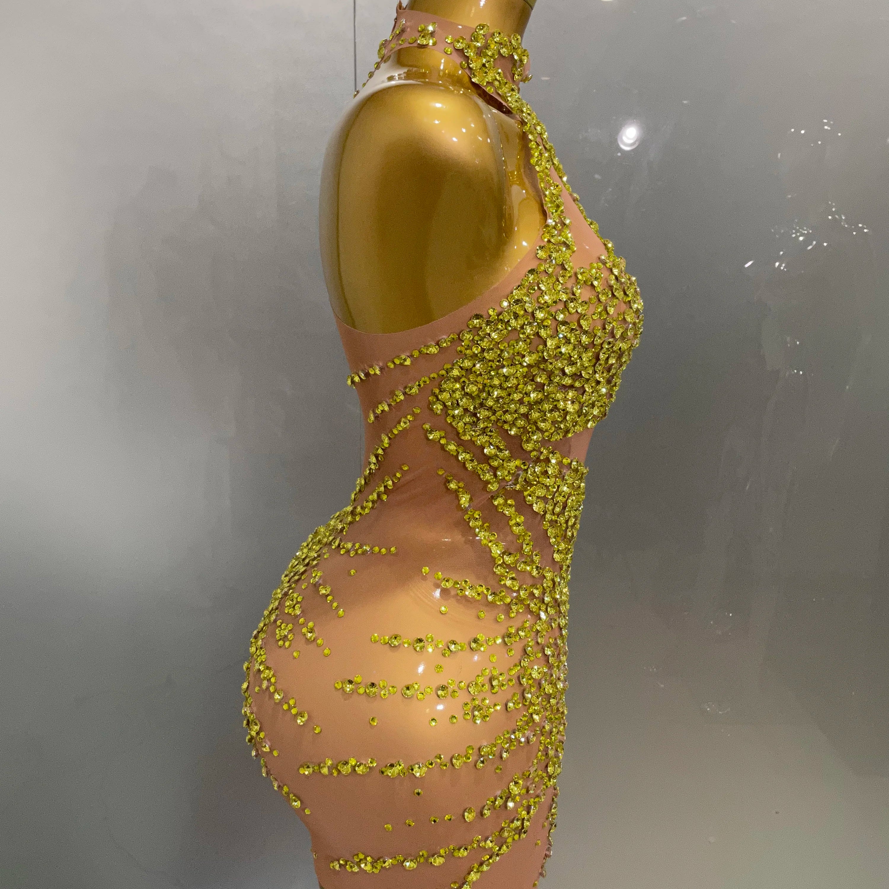 Luxury Sparkle Rhinestones Mesh Transparent Prom Dress 2025 New Women Sexy Birthday Celebrate Party Club Prom Outfit Bar Costume