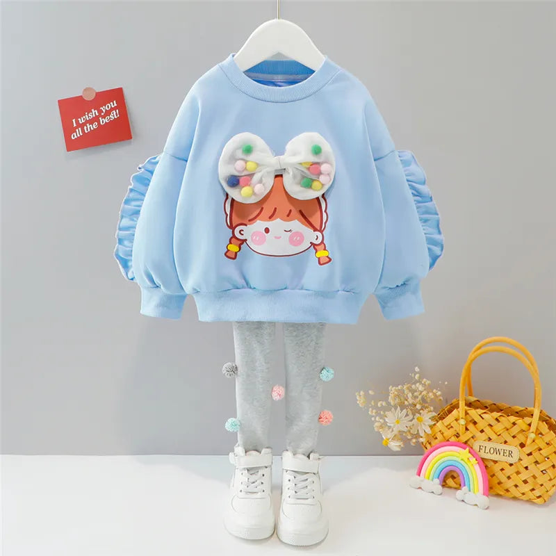 Girls Clothes Spring Autumn Baby Kids Clothing Sets Hooded Casual T Shirt Pants Toddler Infant Tracksuit Children Outfits AAC13-Blue