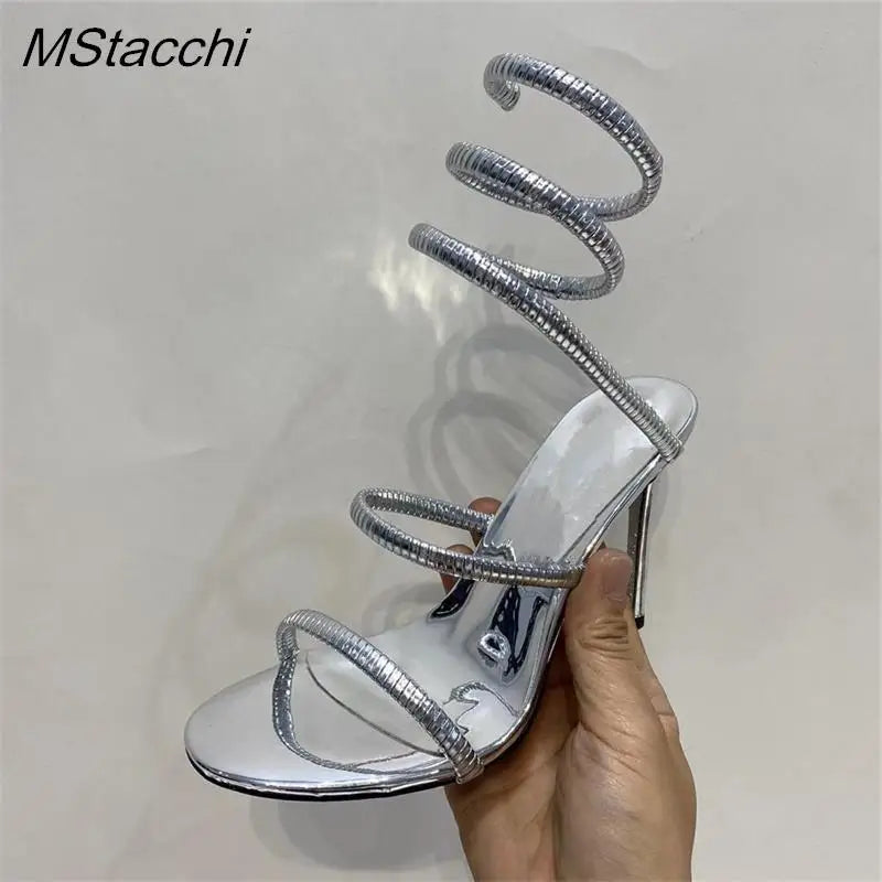 Snake Strap High Heel Sandals Women Summer Ankle Strap Banquet Party Shoes Narrow Band High Heels Ladies Gladiator Sandals