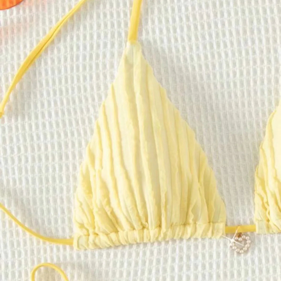 Women yellow micro mini string bikini sets two pieces tie halter thong swimsuit Swimwear bathing suit beach outfits biquini