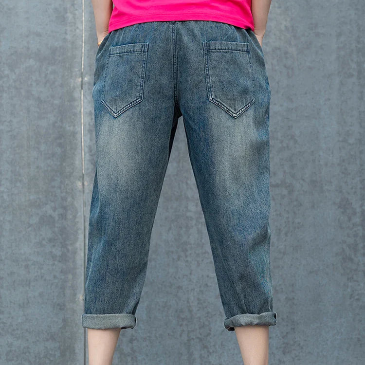 Max LuLu Spring Korean Loose Denim Pants Ladies Printed Classic Casual Elastic Jeans Womens Harajuku Vintage Harem Trousers