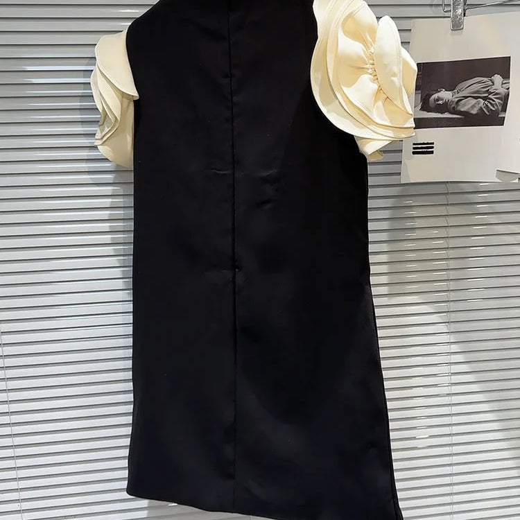 DEAT Fashion New Items Women's Spliced 3D Flower Sleeveless Dress Spring Trendy Round Neck Zipper Dresses Female 11XX8946