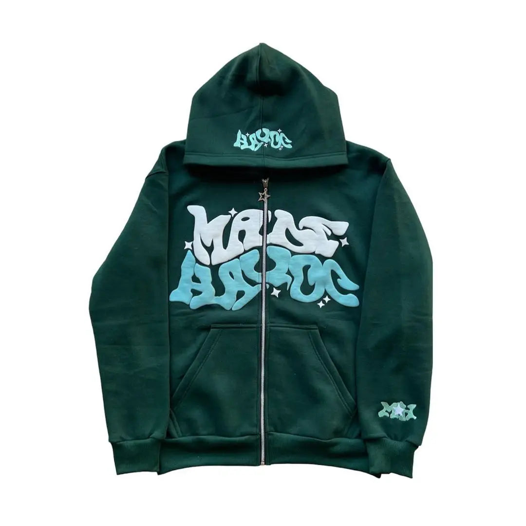 New Halloween Street Plus Loose Pink Printed Zipper Hoodie Hip Hop Fashion Friends Party Dress Y2K Clothes