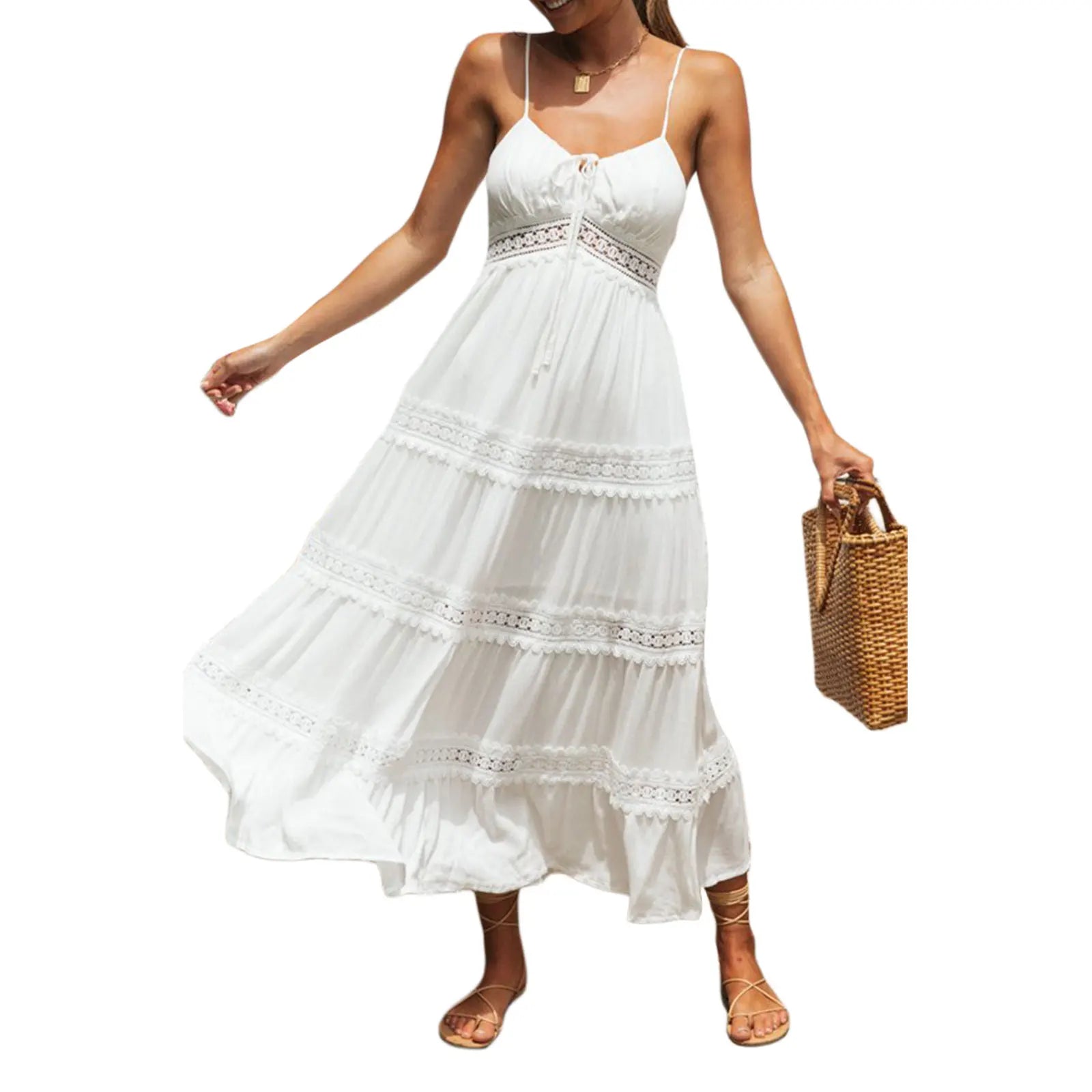 Summer White Dress For Woman 2023 Trendy Casual Beachwear Cover-ups Outfits New Boho Hippie Chic Long Maxi Dresses Elegant Party as shown picture 2