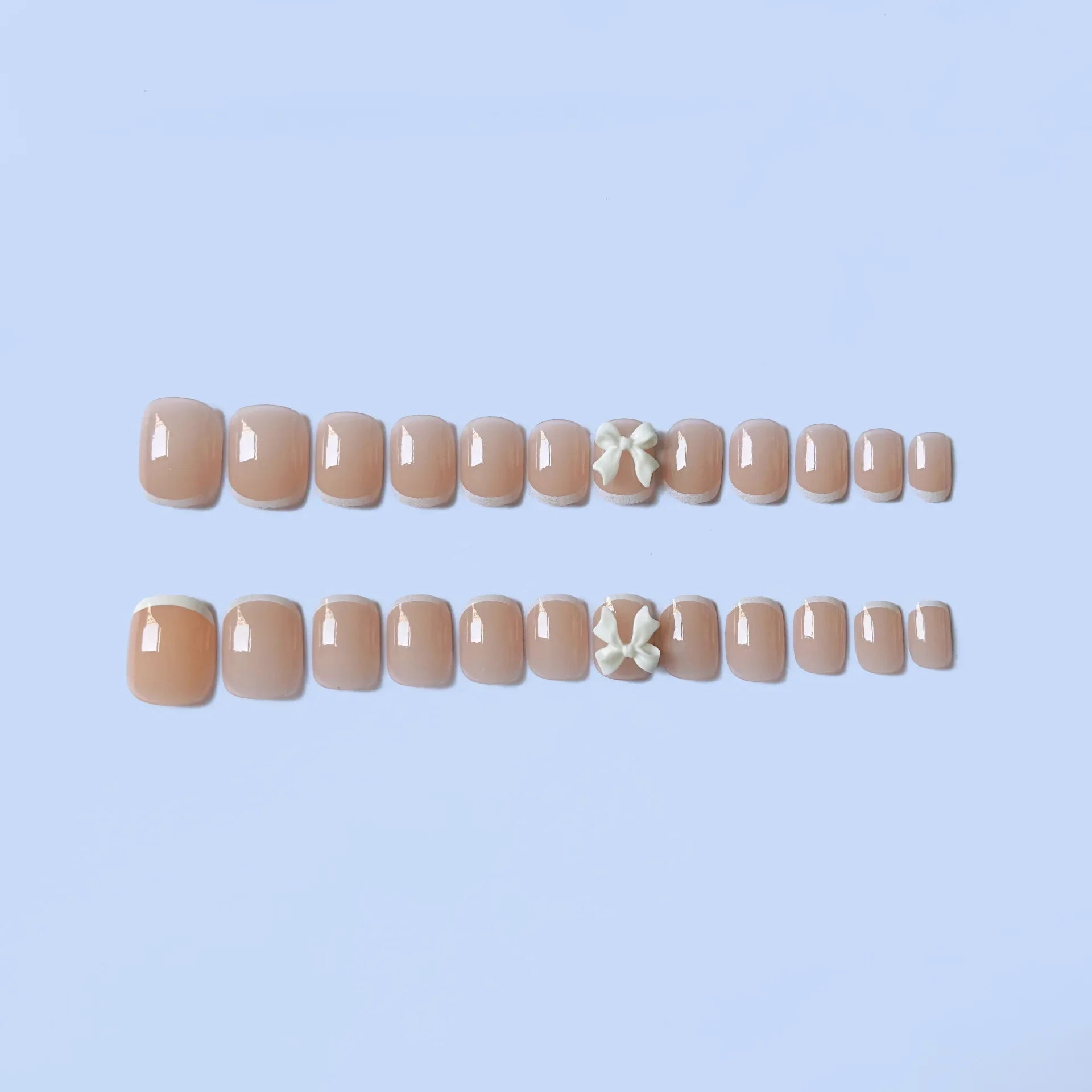 Gentle Women Charm Manicure 24Pcs White French Fake Nails Nude Color Wearable Short False Nails 3D Bowknot Decor faux ongles