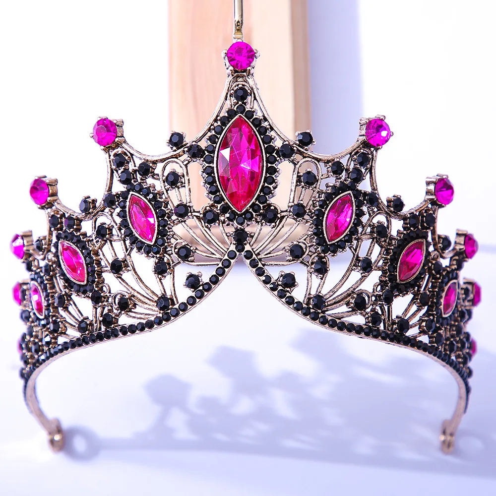 Baroque Black Tiara Crown For Wedding Birthday Party Hair Jewelry Queen Bridal Bride Purple Crystal Crown Hair Accessories rose red black