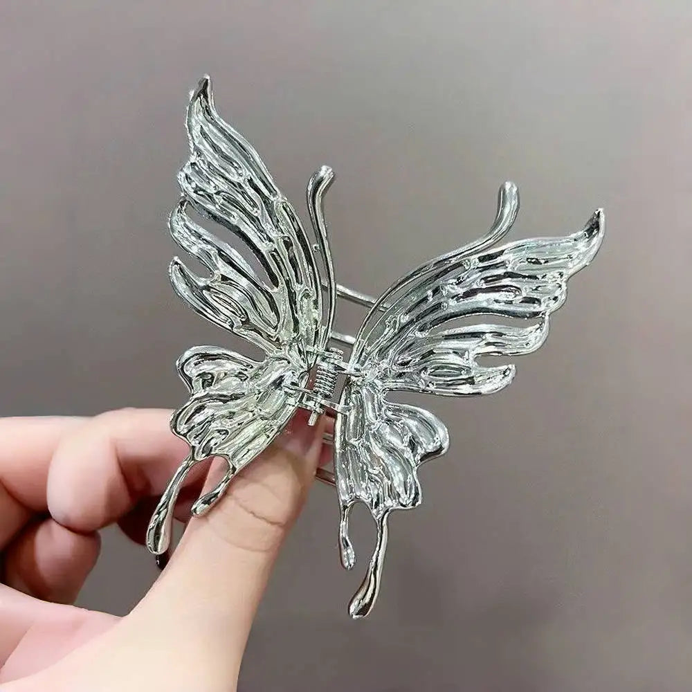 Butterfly Hair Clip Silver Hairpin New Chinese Trendy Claw Clips Woman Girls Styling Barrette Headdress Hollow Tassel Hair Clip Silver Butterfly