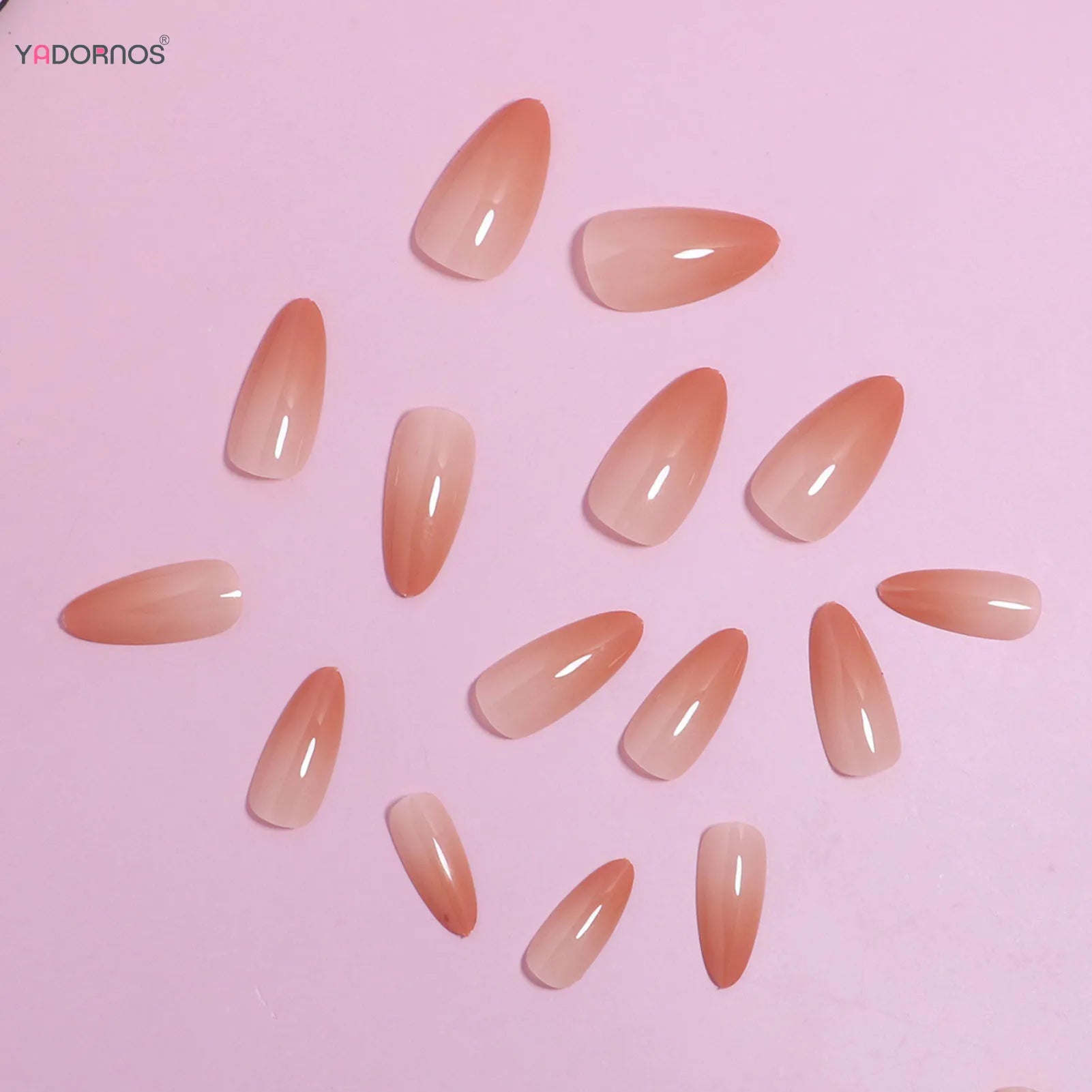Gradient Orange Color Fake Nails Gentle Women Almond Press On Nails Minimalist Charm Manicure 24Pcs Stick-on False Nails Art