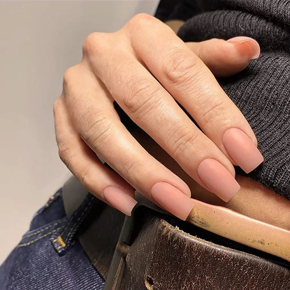 24pcs/set short fake nails for women girls almond ballet nail tips matte red nude brown faux ongles press on acrylic false nail