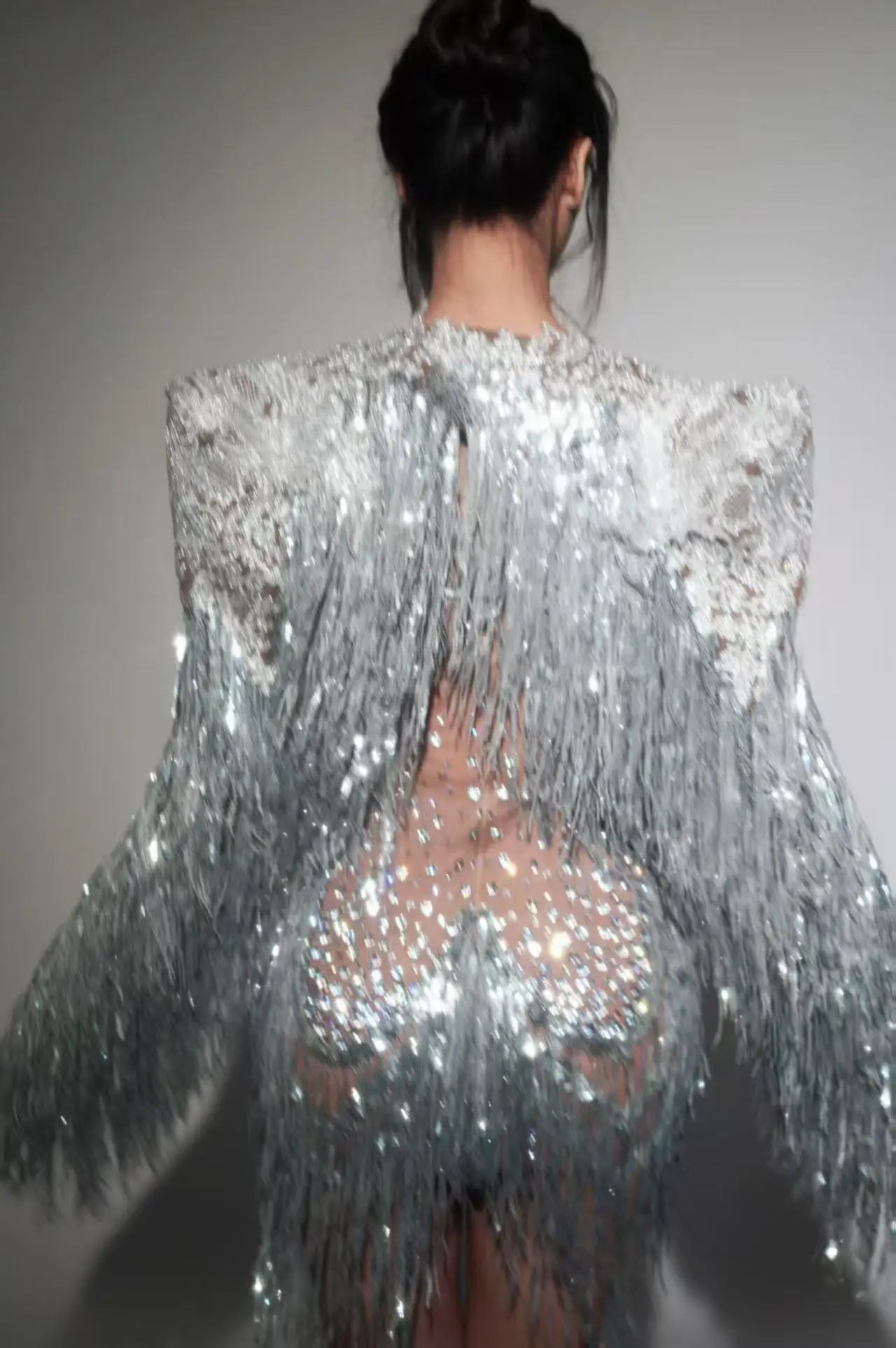 2025New Arrival Sparkly Rhinestone Sequin Tassel Coat And Skirt 2Pcs Women Birthday Party Nightclub Dj Stage Performance Costume