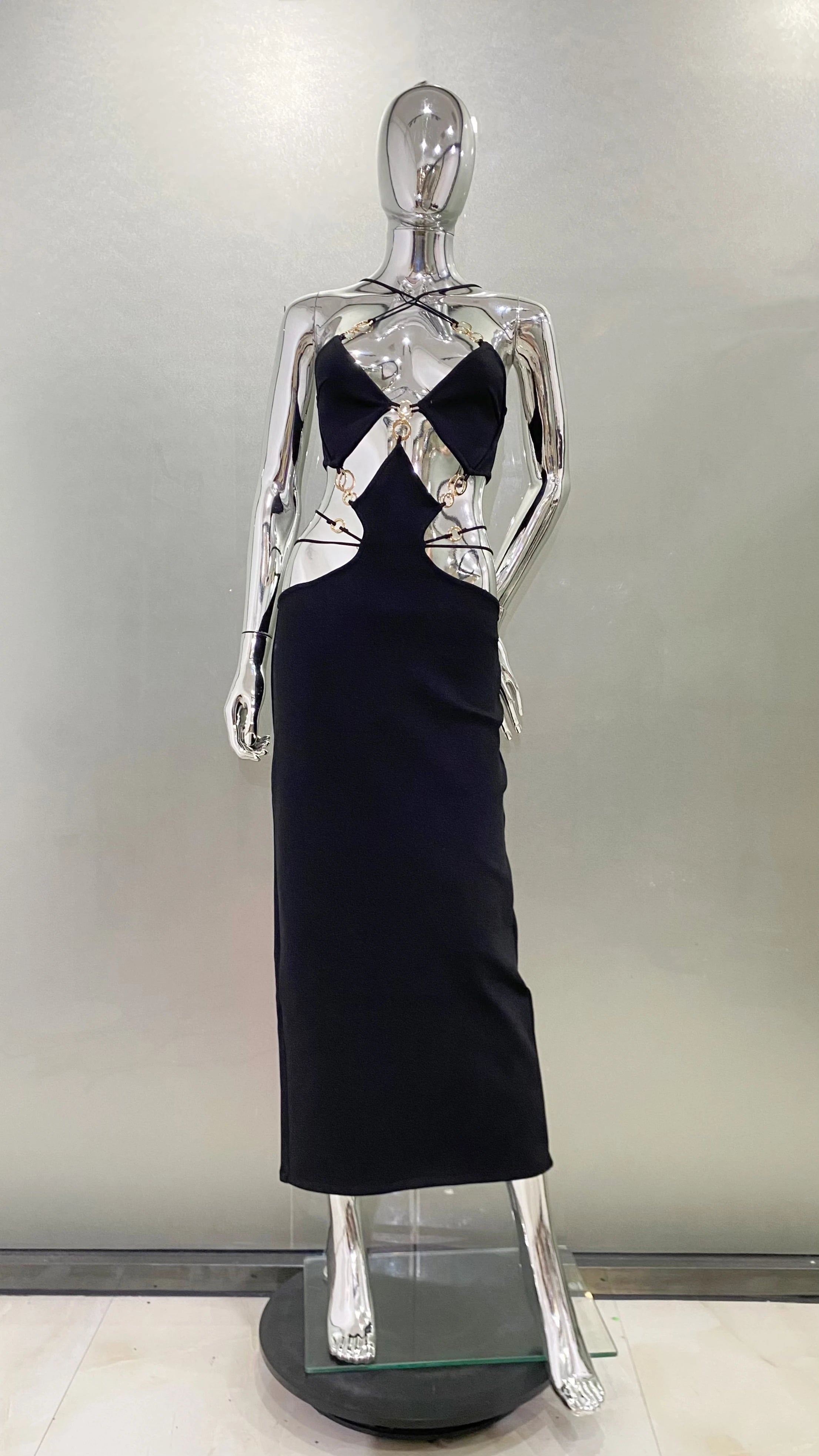 STOCK Stylish Luxury Diamonds Woman Bandage Set Sexy Hollow Out Short Top And Mermaid Long Skirt 2 Pieces  Evening Party Vestido