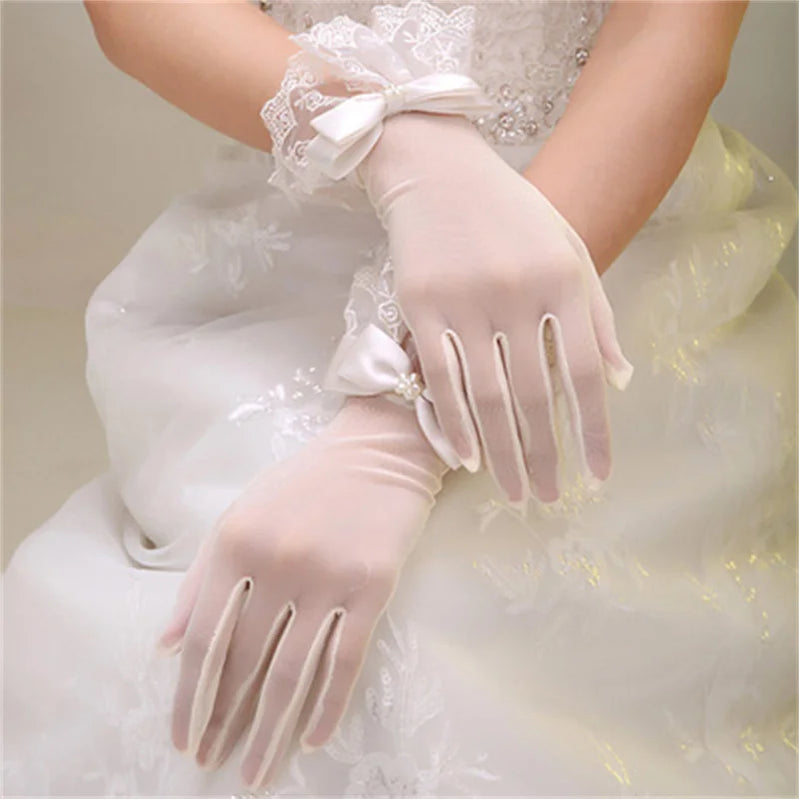 Bridal Wedding Dress Lace Gloves Wedding Open Finger Gloves White Lace Medium Length Slim Wedding Gloves Simple